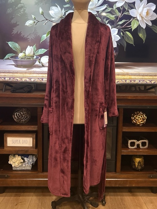 Joyspun Other - Cozy Long Plush Robe in Burgundy - Shawl Collar Lounge Wrap
